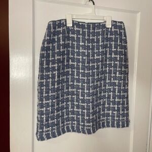 Lafayette 148 New York Women's Blue White Tweed Pencil Skirt Size 12